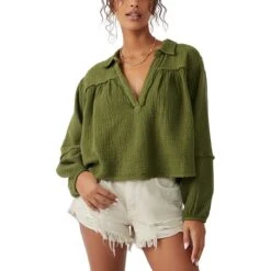 FREE PEOPLE Yucca Double Cloth Long-Sleeve Shirt - Women's -Everlaces Cloth Shop AVOTRE