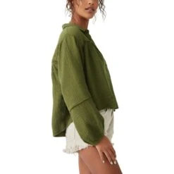 FREE PEOPLE Yucca Double Cloth Long-Sleeve Shirt - Women's -Everlaces Cloth Shop AVOTRE D5