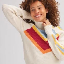 Rib Turtleneck Color Block Sweater - Women's -Everlaces Cloth Shop BRICOM D2