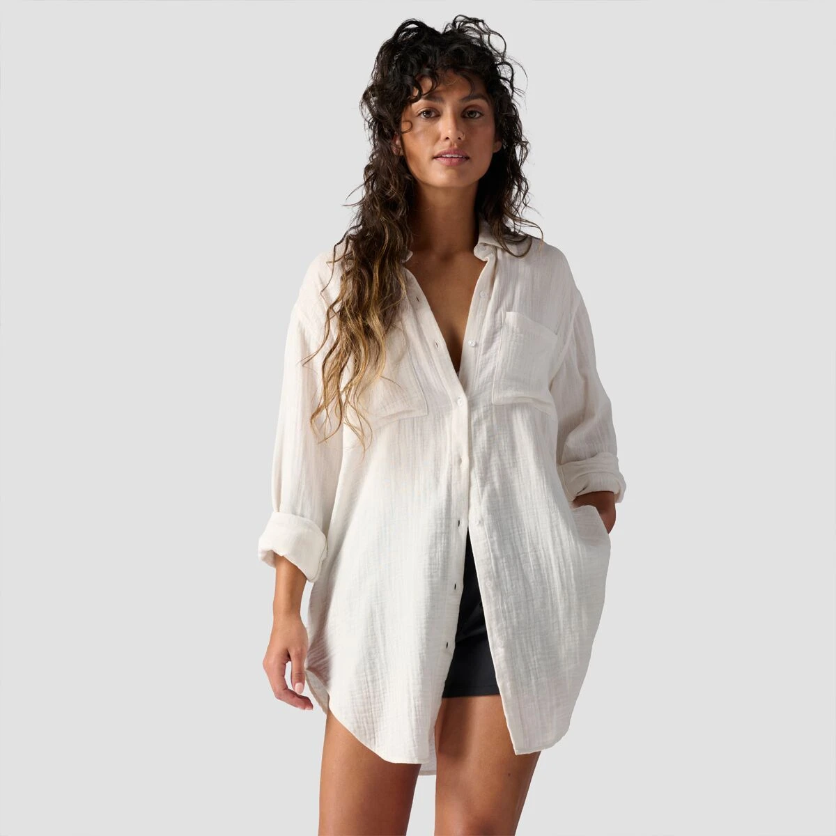 Long Cotton Gauze Long-Sleeve Button-Down - Women's 1 Long Cotton Gauze Long-Sleeve Button-Down - Women's
