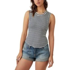 FREE PEOPLE Kate Tee Stripe Tank Top - Women's -Everlaces Cloth Shop NAVCOM