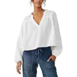 FREE PEOPLE Yucca Double Cloth Long-Sleeve Shirt - Women's -Everlaces Cloth Shop OPTWHI